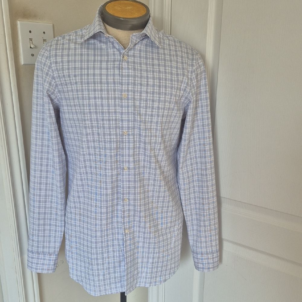 Perry Ellis Light Blue Plaid Button Down Shirt